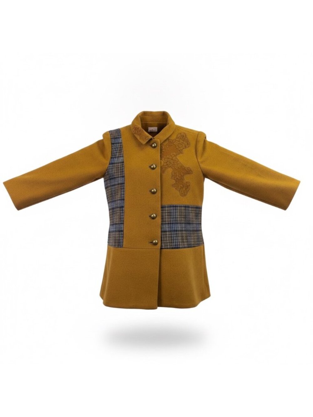 Logo Lavish Women Gold & Plaid Embroidered Coat Button-Up Size S